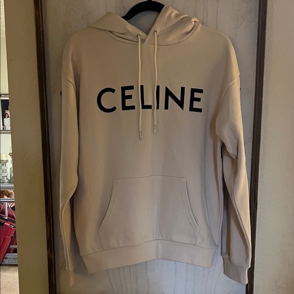 Celine Jackets & Blazers - Celine Beige Hoodie with Black Logo